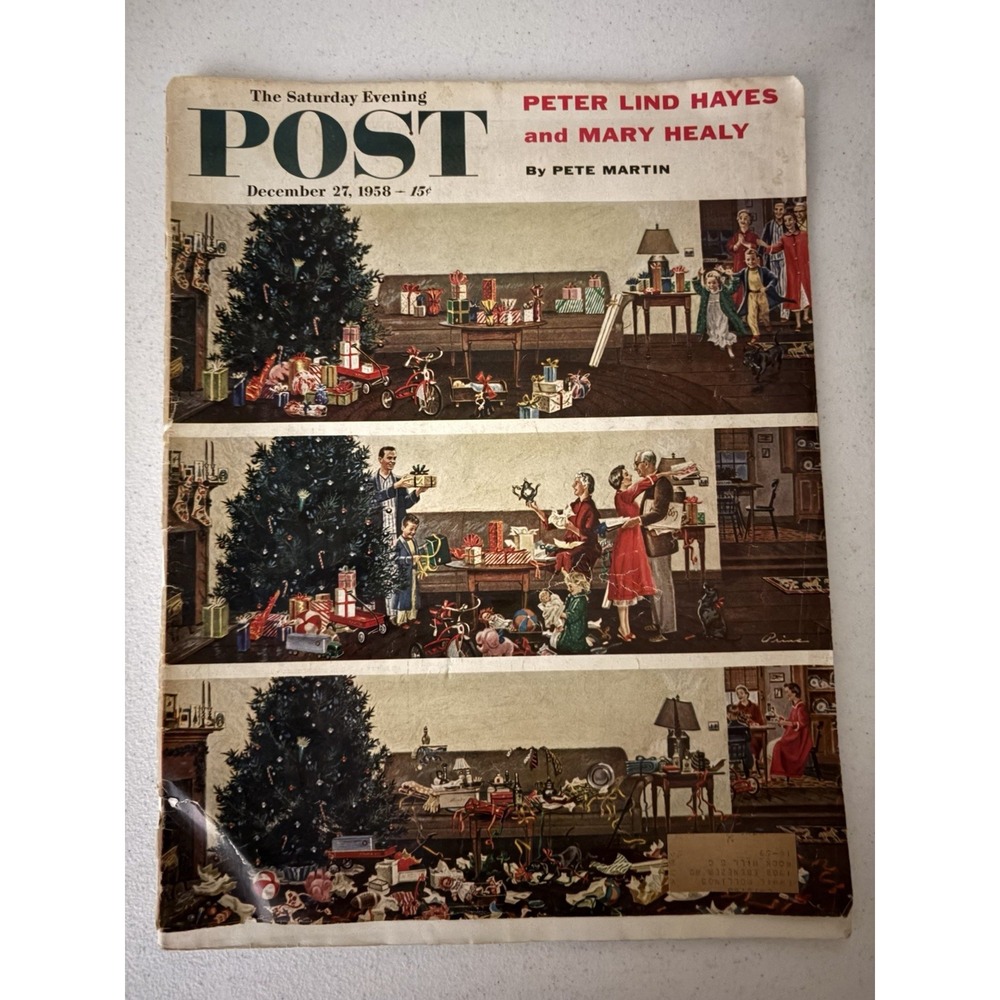 Saturday Evening Post Dec 27, 1958 Trashed After Xmas Santa Coca Cola Ad READ